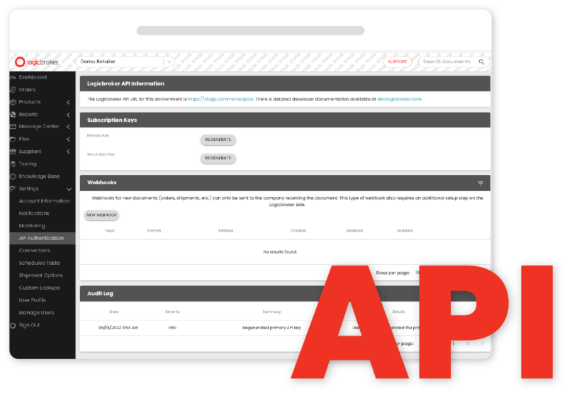 Screenshot of Logicbroker Portal; API Authorization screen